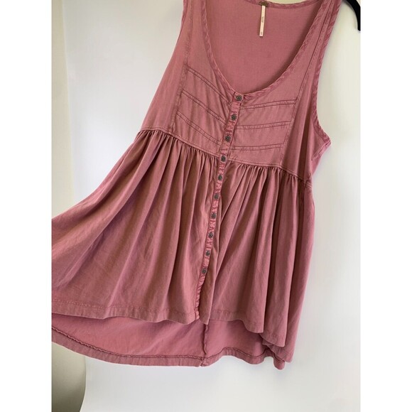 Free People Brooke Tunic Tank Top Pink Cotton Scoop Button OB1213346 Womens XS - Picture 5 of 12